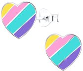 Joy|S - Zilveren hartje oorbellen - love is love - multicolor gestreept 9 mm