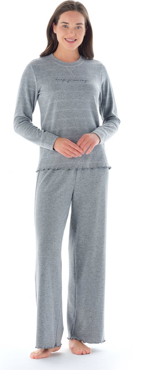 Feyza Dames Pyjama Set, Lange Mouwen, Grijs
