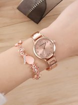 Horloge voor dames - geschenk - cadeau set met horloge - Dames Horloge - Horloge met armband - cadeautje voor haar - Roze kleur- Kerst cadeau & Sinterklaas cadeau