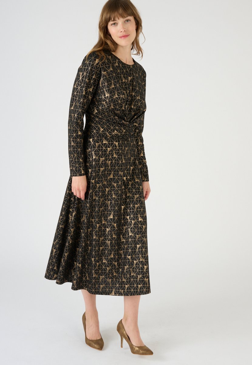 Damart - Stretchjurk in glanzend fantasietricot met print - Dames - Zwart - 42