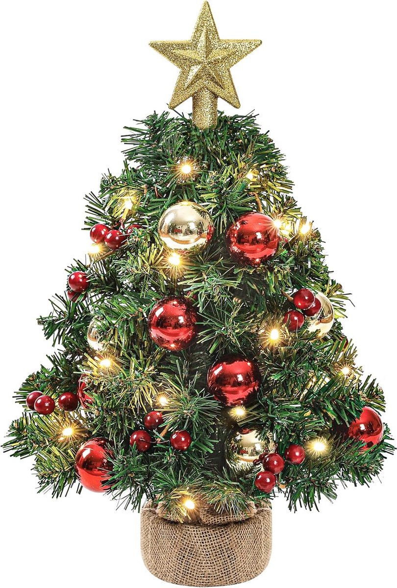 Mini-kerstboom met 20 warmwitte leds, 8 verlichtingsmodi, kerstboom met sterpunt en decoratieve batterij voor kerst-advent ca. 40 cm (herbruikbaar)