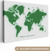 Canvas Wereldkaart - 30x20 - Wanddecoratie Wereldkaart - Motivatie - Quote - Groen - Kinderen - Jongens - Meisjes