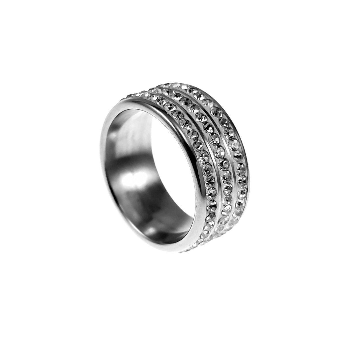 Ring Dames - Gepolijst RVS - Brede Ring met Zikonia's