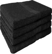 Set van 4 handdoeken, 50 x 100 cm, badstof handdoeken, 100% katoen, zwart