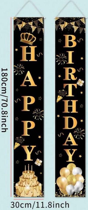 Maigendoo Gelukkige Verjaardag Terug Drop Banner Zwart Goud