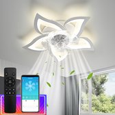 UnicLamps LED Bluetooth - Plafonnier 5 étoiles avec ventilateur - Avec télécommande - Lampe Smart - Dimmable avec application - Ventilateur 3 modes - Lampe de salon - Lampe moderne - Plafonnier