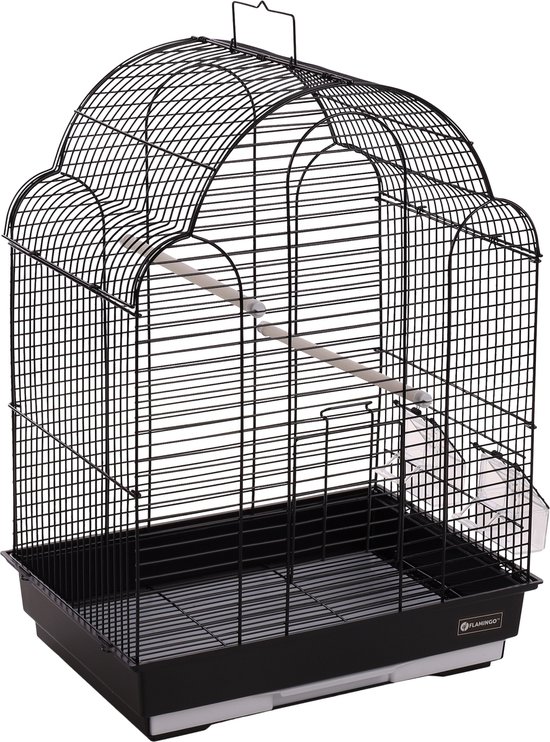Vogelkooi – Parkietenkooi Bali Zwart 42x30x57,5cm – stijlvolle metalen kooi met accessoires voor parkieten
