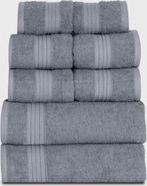 Handdoekenset, grijs, 8-delig, 4 x handdoeken 50 x 100 cm, 2 x badhanddoek 70 x 140 cm, 2 x gastendoekjes 30 x 50 cm, handdoeken met hanger
