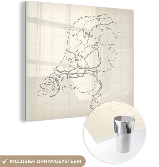 MuchoWow® Glasschilderij 50x50 cm - Schilderij acrylglas - Illustratie van een oude kaart van Nederland - Foto op glas - Schilderijen