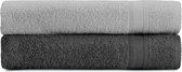 Badhanddoeken antraciet grijs - zilvergrijs | %100 katoen badhanddoek 2-delig | set van 2 badhanddoeken | kleur: antraciet grijs - zilvergrijs