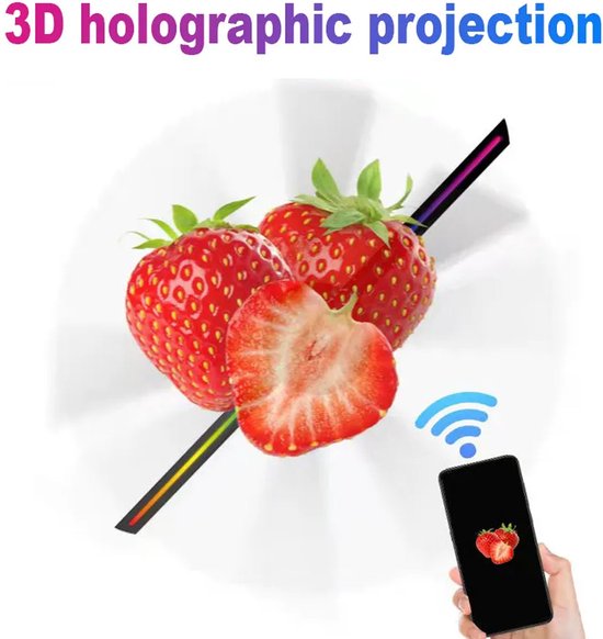 Ventilateur d'affichage d'hologramme LED 3D de 42 centimètres - Projecteur - Image animée - Publicité - Utilisation facile - Via application ou carte mémoire de 16 GB