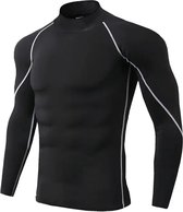Chibaa - Mannen Sport Compressie Long Sleeve Shirt - Thermo Pull Over - Work out - Fitness - Hardlopen - Sneldrogend - Zwart - XXL