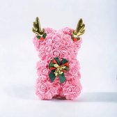 AliRose - Kerstmis Beer Roze Rozen - Roze - Kerst - Hert - Cadeau - Pink Roses - Reindeer - 25cm
