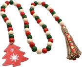 Houten Kerst Ketting | Houten Kralenketting met Kerstboom | Kerstdecoratie | Rood, Groen en Beige Kralen
