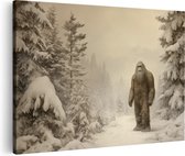 Artaza Canvas Schilderij Bigfoot in het Bos - Winter - 120x80 - Groot - Foto Op Canvas - Wanddecoratie Woonkamer
