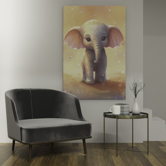 Artaza Canvas Schilderij Baby Olifant - 80x120 - Groot - Foto Op Canvas - Wanddecoratie Woonkamer