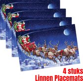 Allernieuwste.nl® 4 Stuks Placemats Kerstman Slee Linnen - Borden Onderleggers Kerst Tafel Accessoires - Placemat - Kleur 45 x 30 cm - 4 Stuks