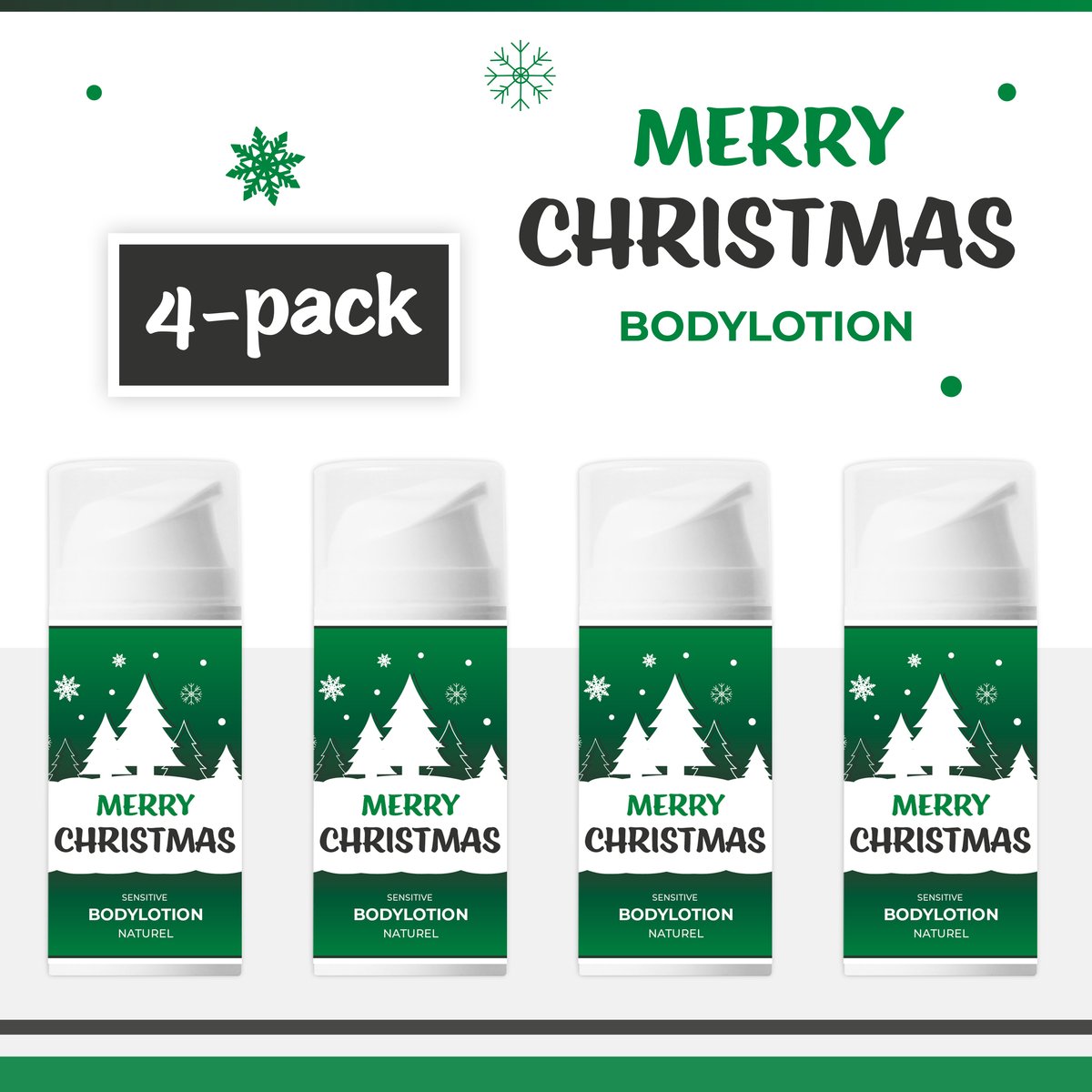 Goedkoopste Bodylotion Merry Christmas - 4-Pack - 100 ml - 400 gram | Naturel - Cadeau - Kerst - Kerstpakket - Kerstgeschenk - Klein Kerstcadeautje - Kerstpakketten - Christmas Gift - Fijne Kerstdagen - Cadeautje - Feestdagen - Groen