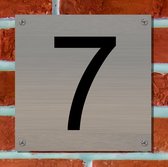 Huisnummerbord RVS Deluxe - Nummer 7 - 12 x 12 cm - incl. set voor bevestiging | - naambord - nummerbord - voordeur