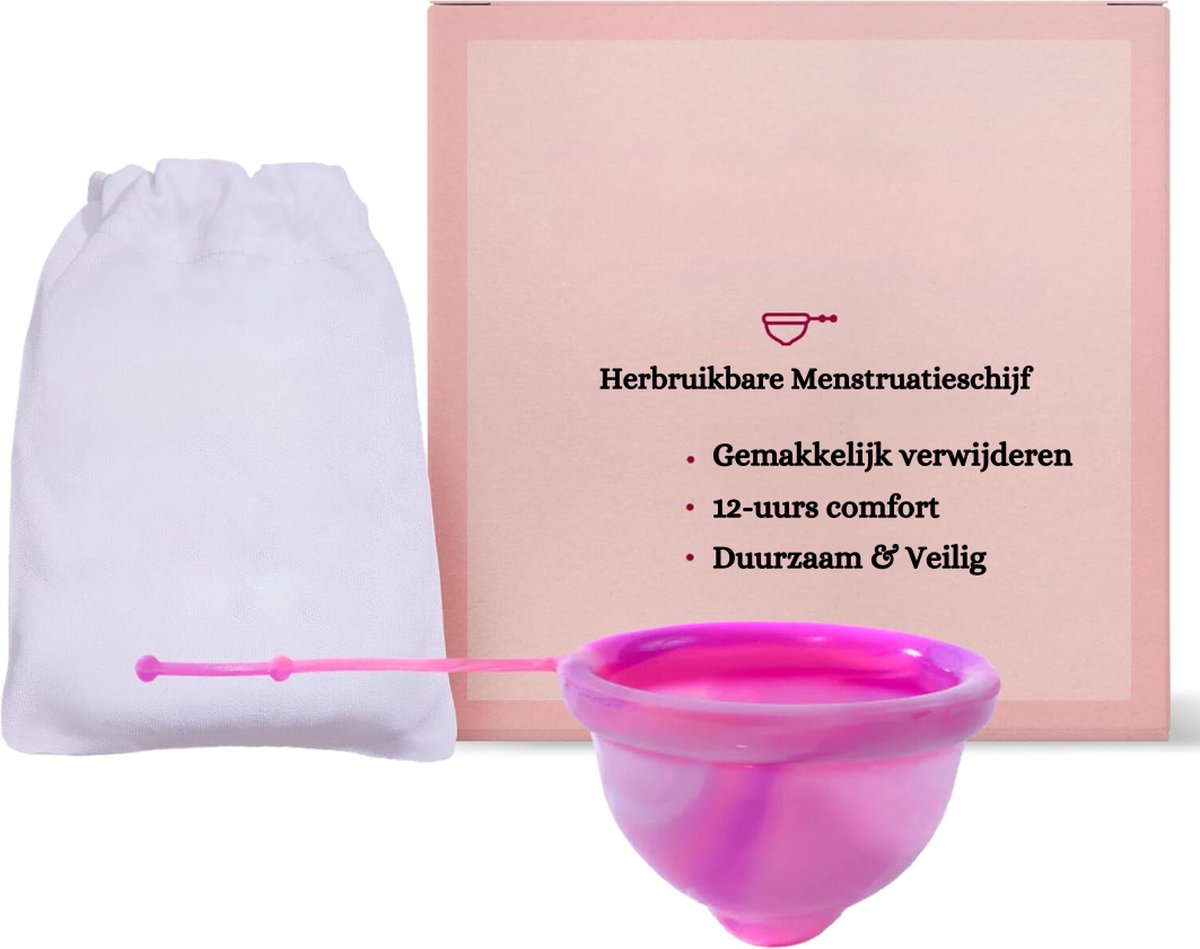 Goedkoopste Flexibele Menstruatiecup Medium - Herbruikbaar, Lekvrij en Comfortabel - Medisch Siliconen met Trekkoord - Roze