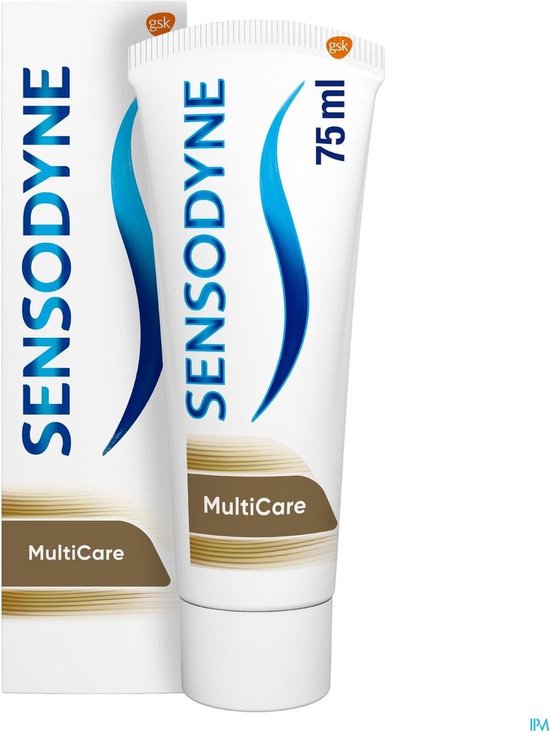 Tube et emballage de dentifrice Sensodyne MultiCare, 75ml.