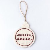 Hanger Vilt Kerstbal Plat - Geborduurd - Holly Berry - 8cm - Fairtrade