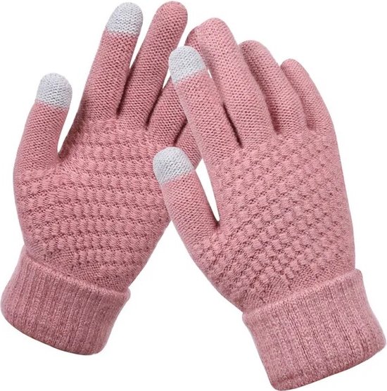 Warme Handschoenen | Luxe Gebreide Winter Handschoenen | Touch Tip Gloves | Touchscreen | Voor fiets, motor, scooter, sporten en wandelen | One-size | Winterhandschoenen | Unisex | Dames en Heren | Roze