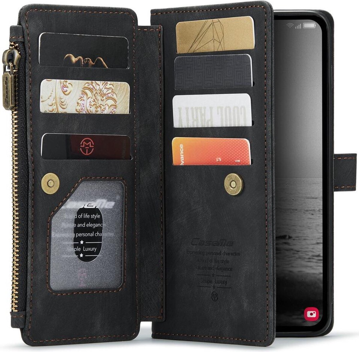 CaseMe C30 Hoesje Geschikt voor Samsung Galaxy A34 | Wallet Zipper Book Case met Pasjeshouder | Beschermhoes met Portemonnee | Zwart