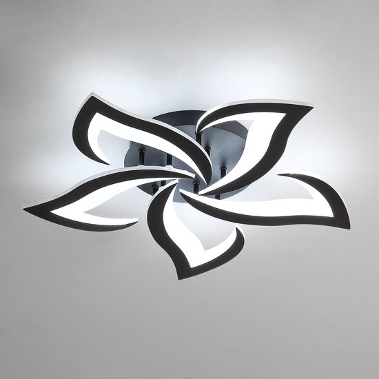 Delaveek- Zwart 5 Lotus LED Plafondlamp- 60W 7200LM- Koud Wit 6500K- Acryl- Dia 60cm