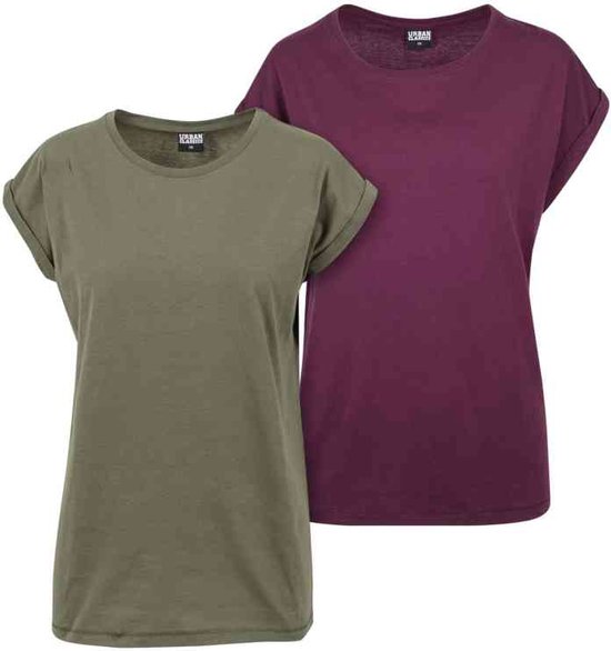 Urban Classics - Extended Shoulder 2-pack Top - L - Olijfgroen/Paars