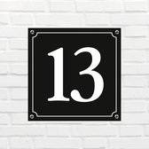 Huisnummerbord Mat zwart Deluxe - Nummer 13 - incl. bevestiging | formaat 12 x 12 cm | - huisnummerbordje - nummerbord - voordeur