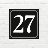 Huisnummerbord Mat zwart Deluxe - Nummer 27 - incl. bevestiging | formaat 12 x 12 cm | - huisnummerbordje - nummerbord - voordeur