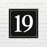 Huisnummerbord Mat zwart Deluxe - Nummer 19 - incl. bevestiging | formaat 12 x 12 cm | - huisnummerbordje - nummerbord - voordeur