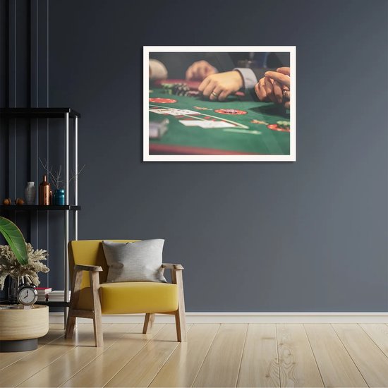 Poster Poker Rechthoek Horizontaal Met Lijst XL (70 X 50 CM) - Witte Lijst - Wanddecoratie - Posters