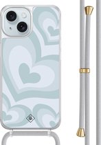 Casimoda® hoesje met grijs koord - Geschikt voor iPhone 15 - Hart Swirl Blauw - Afneembaar koord - TPU/acryl - Blauw
