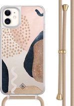 Casimoda® hoesje met beige koord - Geschikt voor iPhone 11 - Abstract Dots - Afneembaar koord - TPU/acryl - Bruin/beige