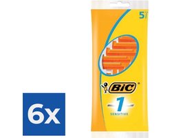 BIC 1 Sensitive Wegwerpscheermesjes Voor Heren Met Een Enkel Mesje En Vaste Kop - Pak van 5 Stuks - Voordeelverpakking 6 stuks