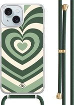 - Coque pour iPhone 15 avec cordon vert - Coeur tourbillon vert - Cordon amovible - TPU/acrylique