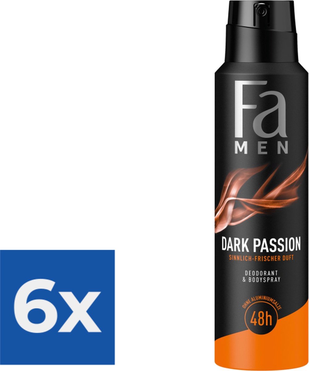 Goedkoopste Fa Men Deospray Dark Passion- 150 ml - Voordeelverpakking 6 stuks
