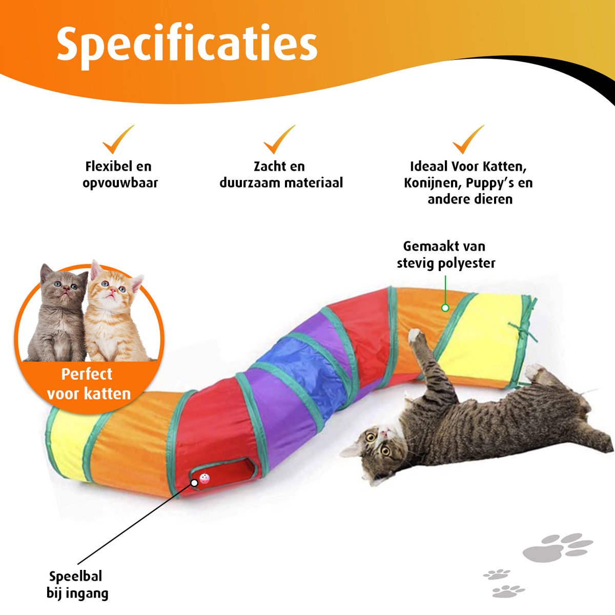 Kattentunnel - Kronkel - Kleur - Konijnentunnel - Speeltunnel - Kattenspeelgoed - Kattenspeeltjes - Kruiptunnel — afbeelding 3
