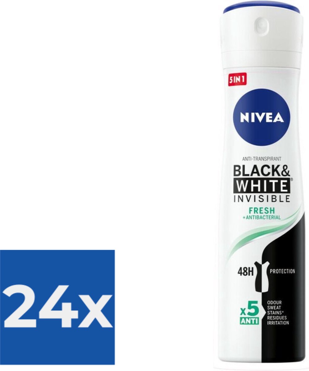 Goedkoopste NIVEA Deodorant Spray Invisible Fresh For Black & White - 150 ml - Voordeelverpakking 24 stuks