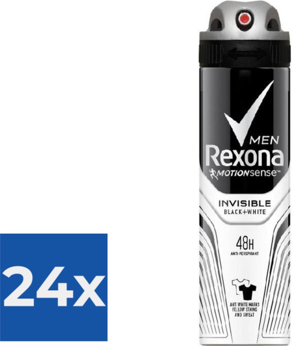 Goedkoopste Rexona Deospray Men - Invisible Black White - 150 ml - Voordeelverpakking 24 stuks