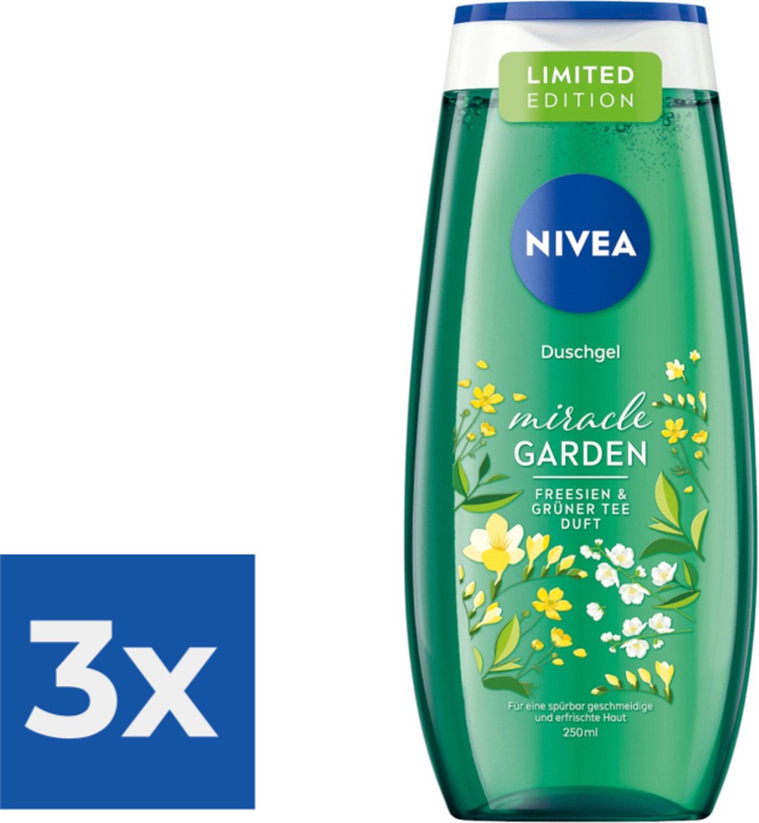 Goedkoopste Nivea Douchegel  Freesia & Groene Thee 250 ml - Voordeelverpakking 3 stuks