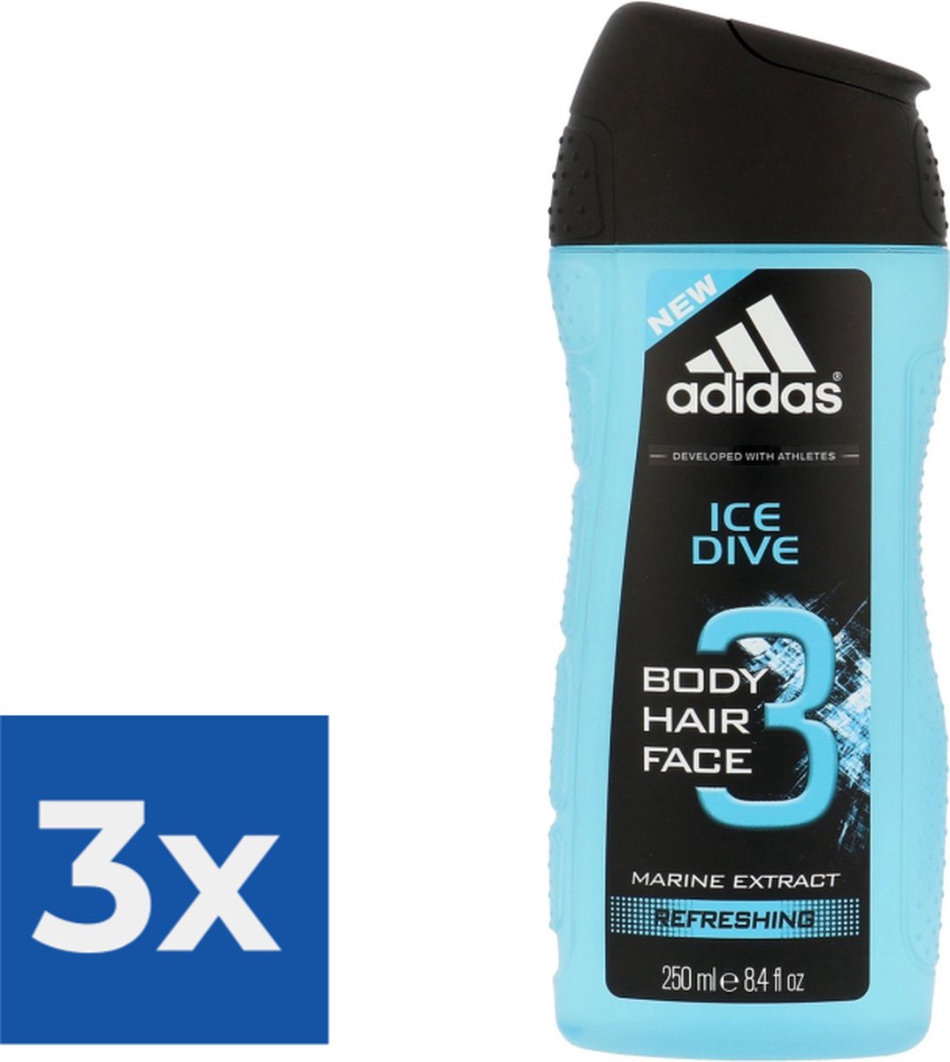 Goedkoopste Adidas Douche & Shampoo Men - Ice Dive 250 ml. - Voordeelverpakking 3 stuks