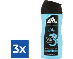 Adidas Douche & Shampoo Men - Ice Dive 250 ml. - Voordeelverpakking 3 stuks