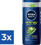 NIVEA Men Energy Douchegel - 250ml - Voordeelverpakking 3 stuks