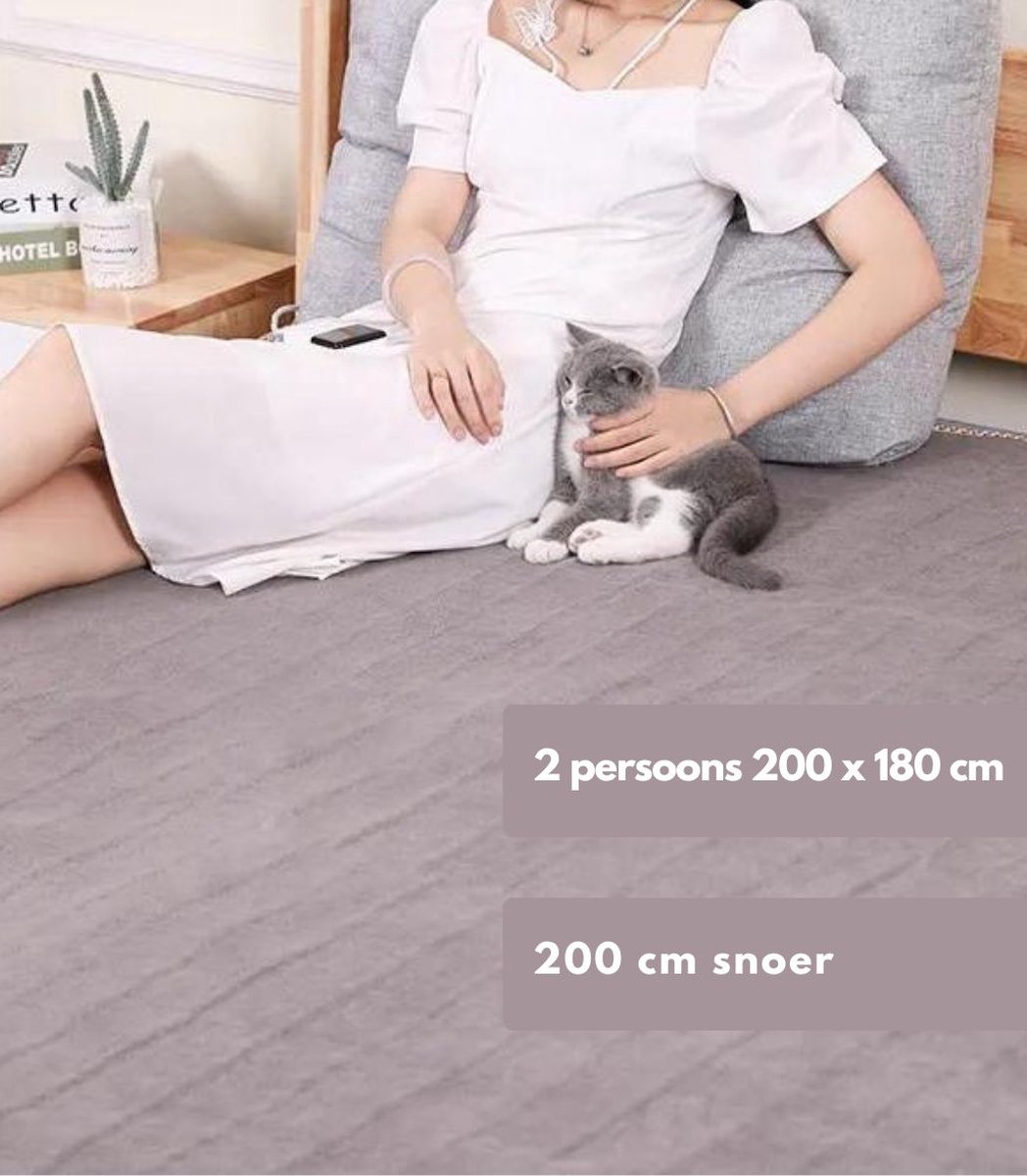Afbeelding 2 van XXL Elektrische deken –  Onderdeken – Tweepersoons – 200 x 180 cm - 2 temperatuurstanden – Fleece –  Twee schakelaars – Grijs