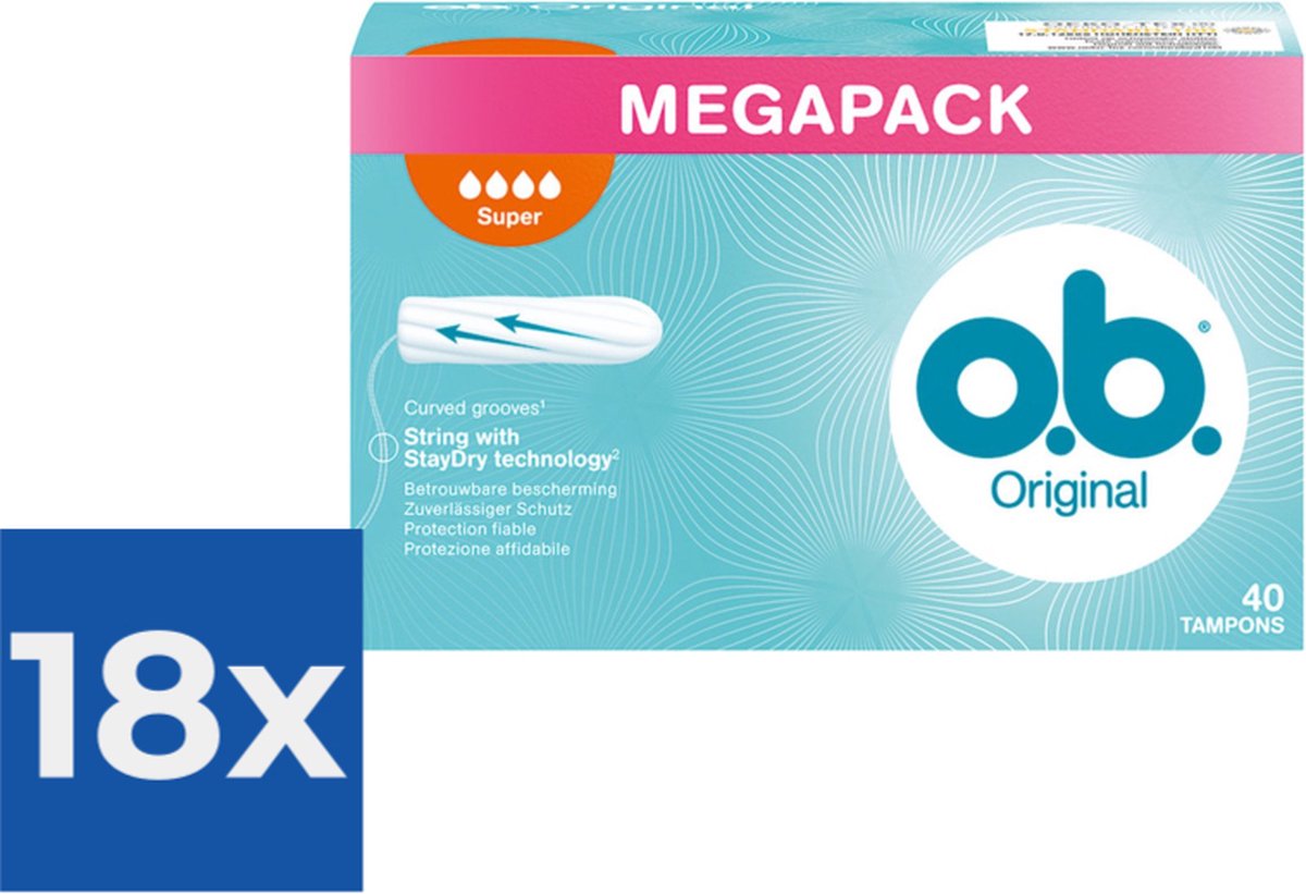 Goedkoopste O.B. Tampons - Megapack Super Plus - Gebogen Groeven - 40 stuks - Voordeelverpakking 18 stuks