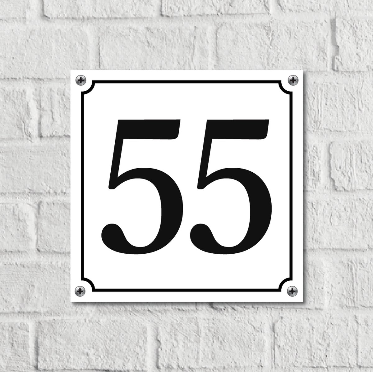 Huisnummerbord Wit Dibond Deluxe - Nummer 55 - incl. bevestiging | - naambord - nummerbord - voordeur | formaat 12 x 12 cm | - huisnummerbordje - nummerbord - voordeur
