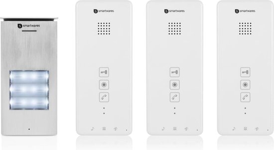 Smartwares DIC-21132 Intercom - Tweewegcommunicatie – Eenvoudige 2-draads installatie – 52 melodieën – Verlichte beldrukker – Waterbestendige buitenunit – Set voor 3 appartementen